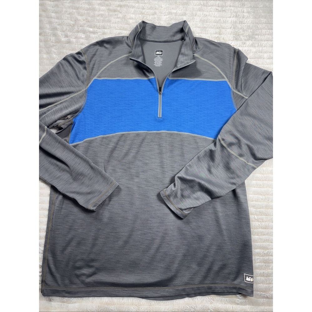 REI 1/4 Zip Pullover Top Mens XL Tall Gray Long Sleeve Stretch Mock Neck Outdoor
